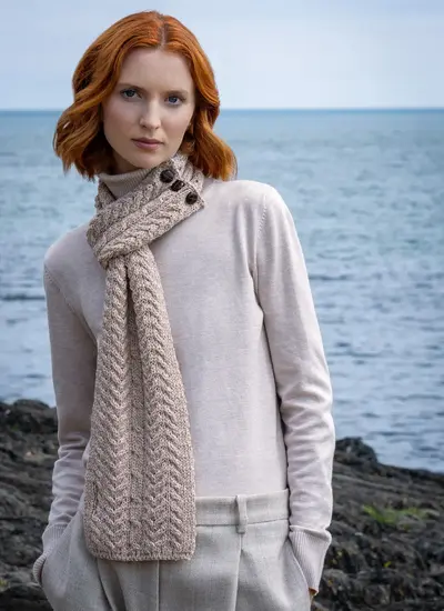 Merino Aran Loop Scarf in Wicker Traditional Cable Stitch